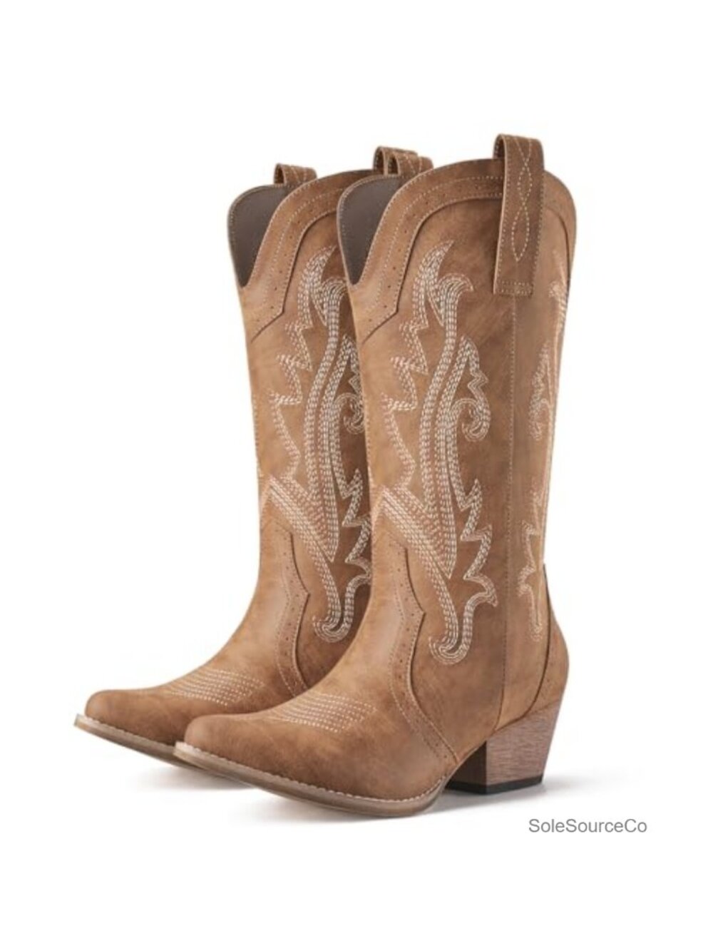 Women's Mid-Calf Cowboy Boots Pointed Toe Synthetic Leather Western Boots